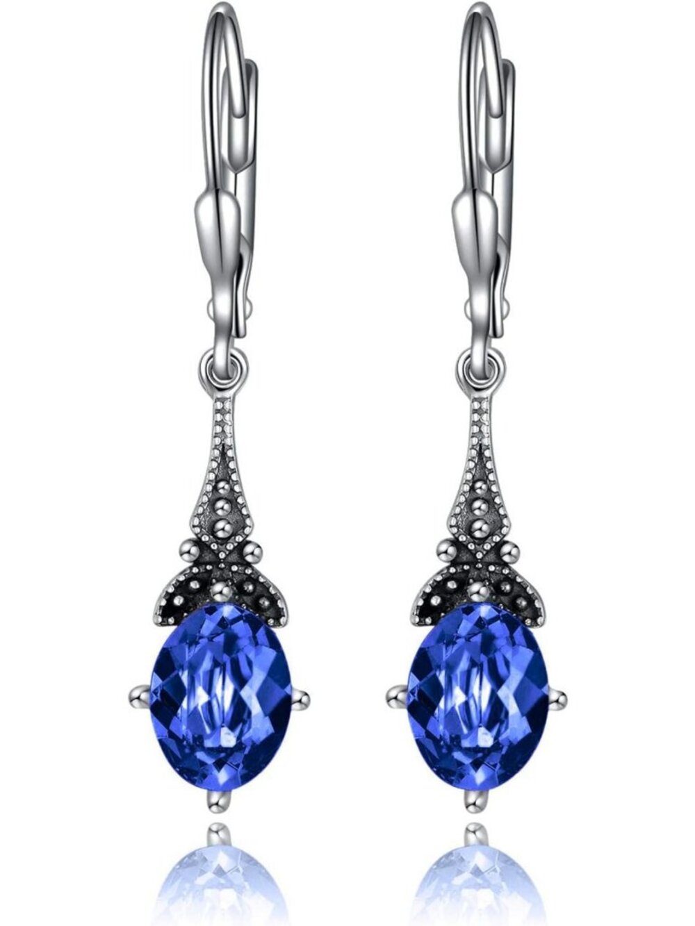 Vintage Sterling Silver Drop Earrings with Birthstone Crystals - Perfect Gift
